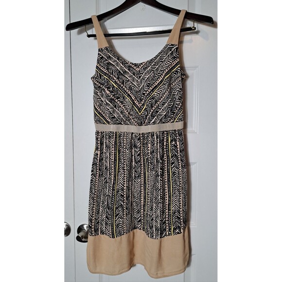 Ann Taylor Loft Women's Beige Black Tribal Aztec Print Mini Dress Size 6 - Picture 1 of 12